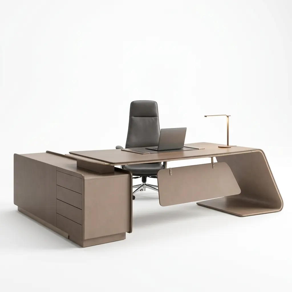 مكتب إداري مع خزانة جانبية – مكتب تنفيذي كبير 240 سم – تصميم احترافي مع درج قابل للقفل ومنفذ – لون موكا بيج - Image 3